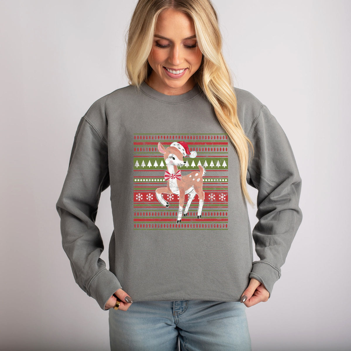 Hallmark - Colorful Pattern Reindeer - Women's Lightweight Garment Dyed Sweatshirt