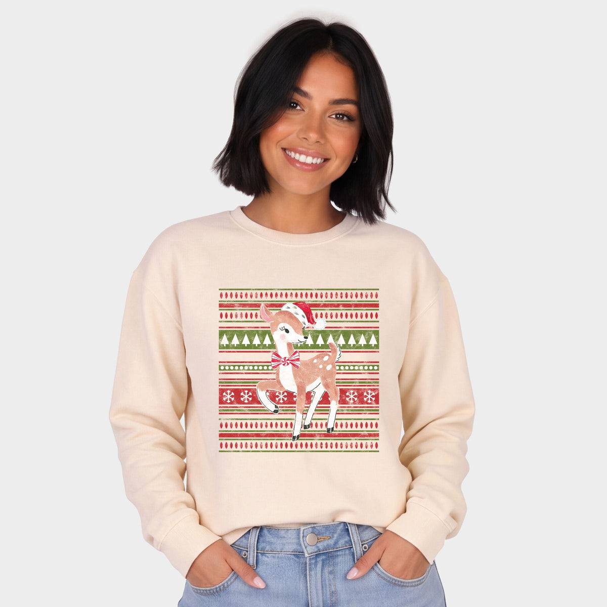 Hallmark - Colorful Pattern Reindeer - Women's Lightweight Garment Dyed Sweatshirt