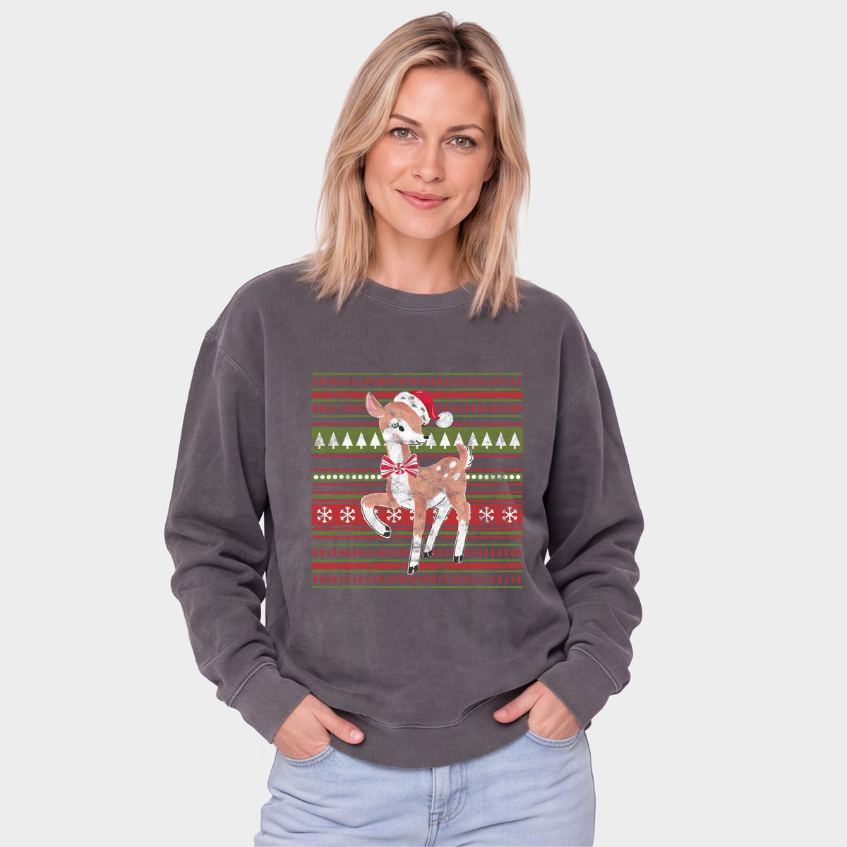 Hallmark - Colorful Pattern Reindeer - Women's Lightweight Garment Dyed Sweatshirt