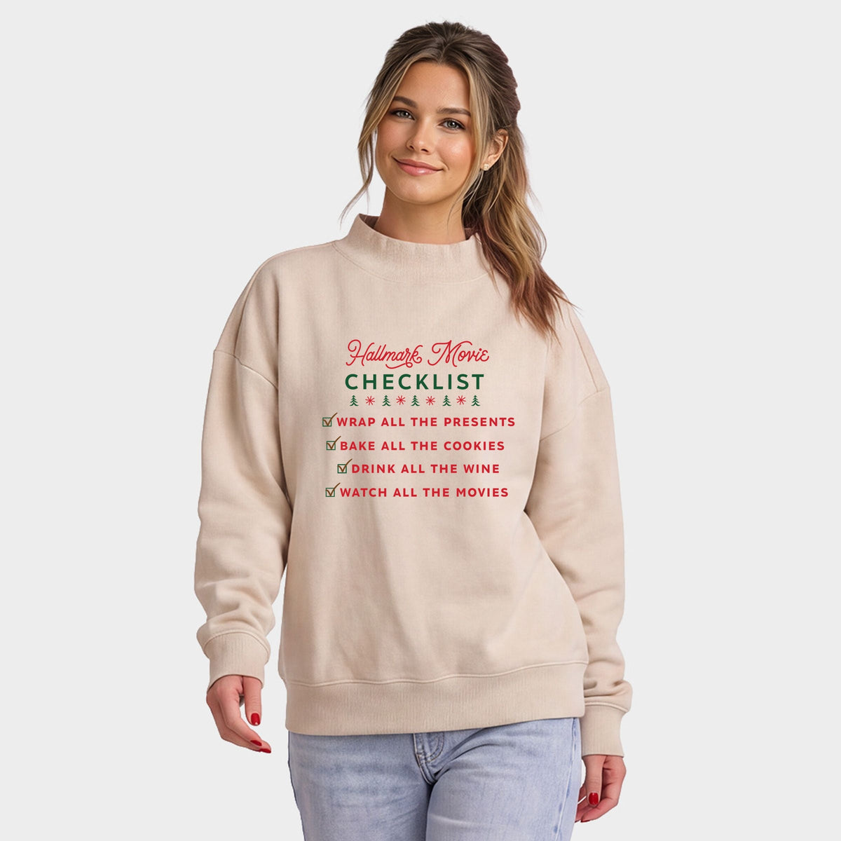 Hallmark - Christmas Movie Checklist - Oversized Mock Sweatshirt