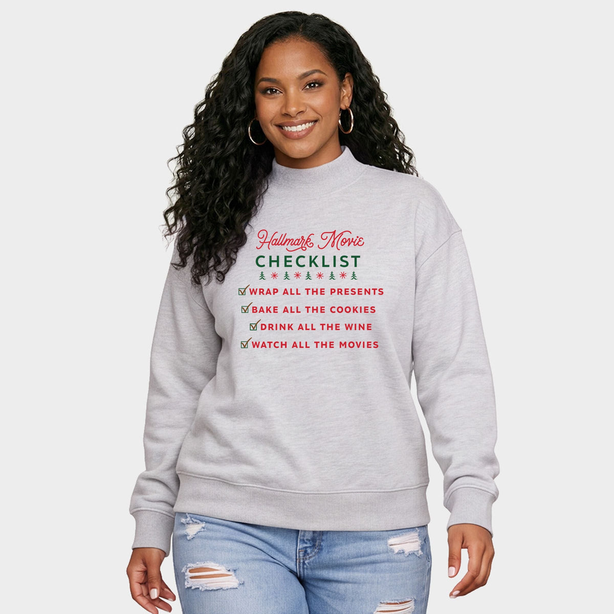 Hallmark - Christmas Movie Checklist - Oversized Mock Sweatshirt