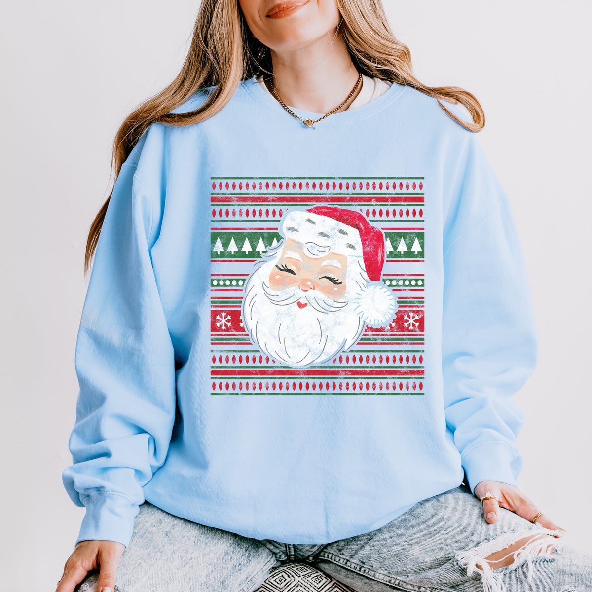 Hallmark - Santa Ugly Sweater - Women's Lightweight Garment Dyed Sweatshirt