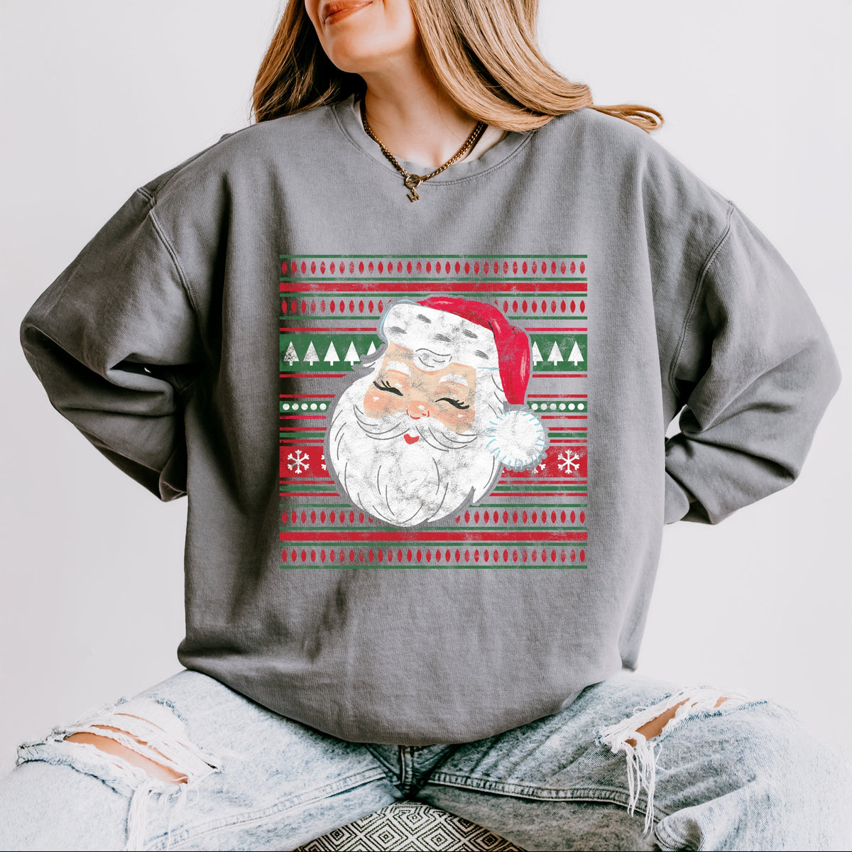 Hallmark - Santa Ugly Sweater - Women's Lightweight Garment Dyed Sweatshirt