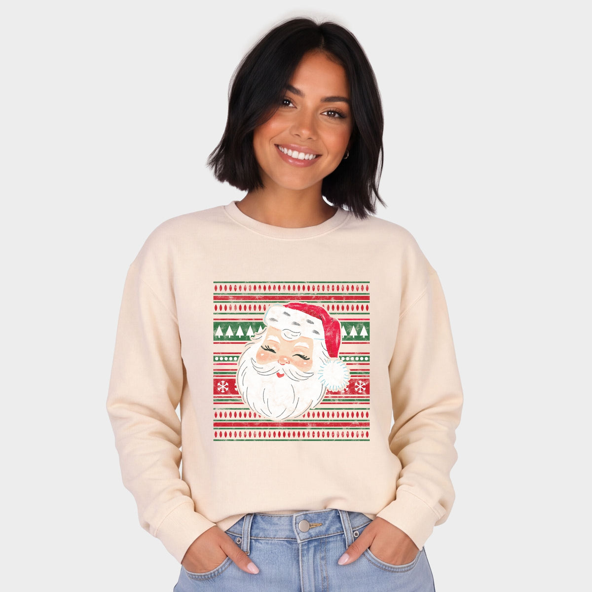 Hallmark - Santa Ugly Sweater - Women's Lightweight Garment Dyed Sweatshirt