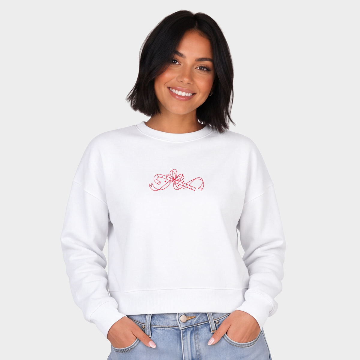 Hallmark - Candy Cane Bow Outline - Women's Cropped Sweatshirt