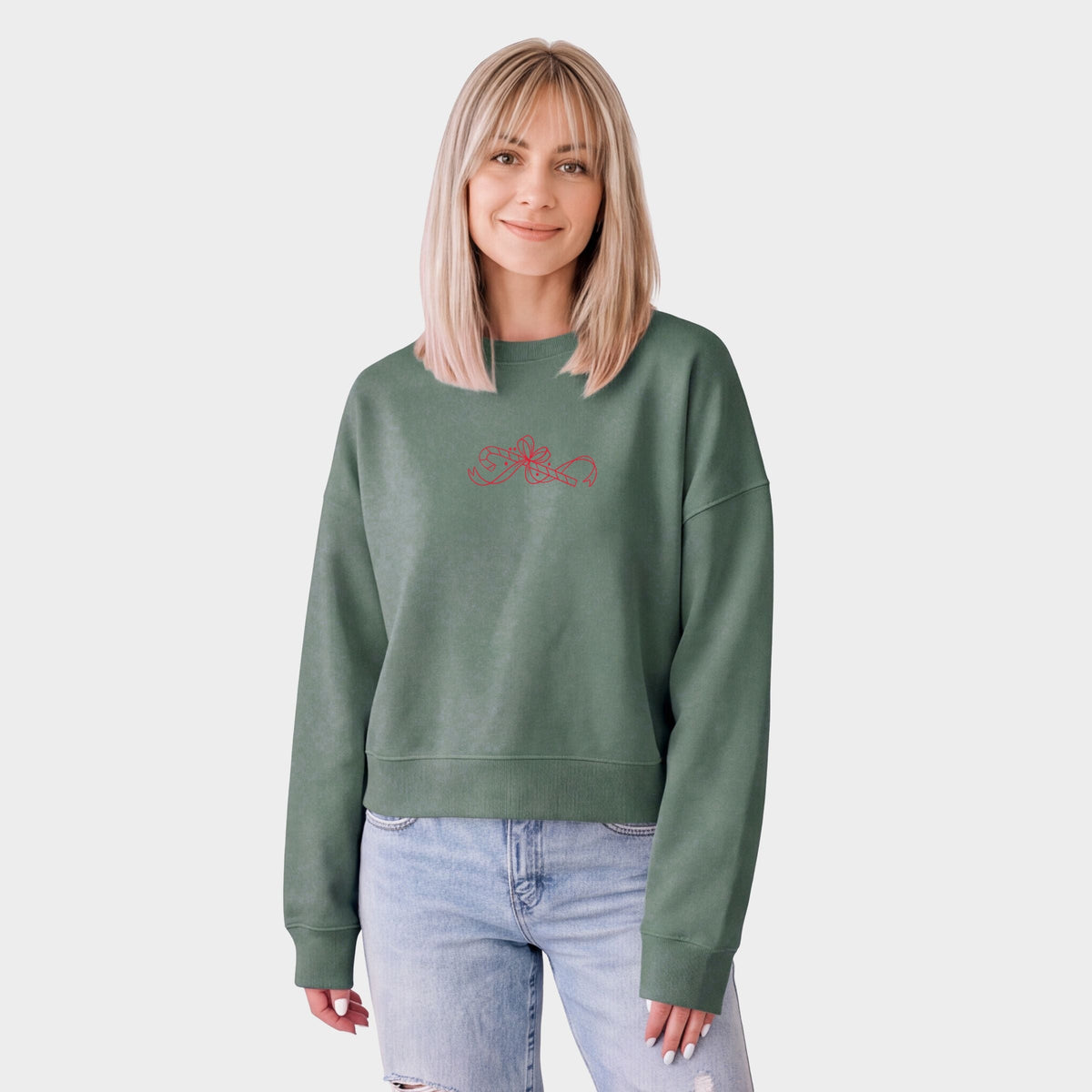 Hallmark - Candy Cane Bow Outline - Women's Cropped Sweatshirt