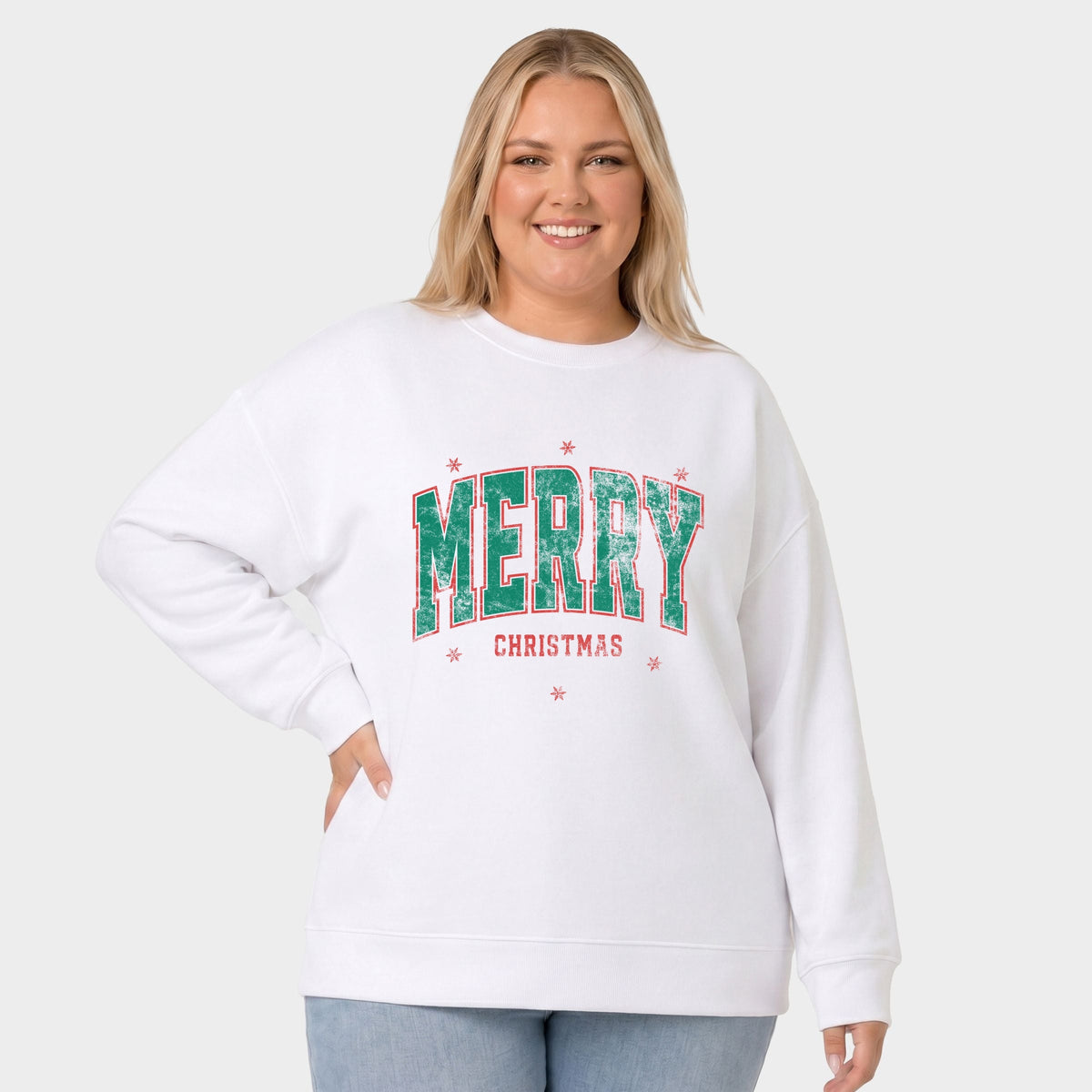 Merry Christmas Arched Snowflake - Women's Plus Sweatshirt