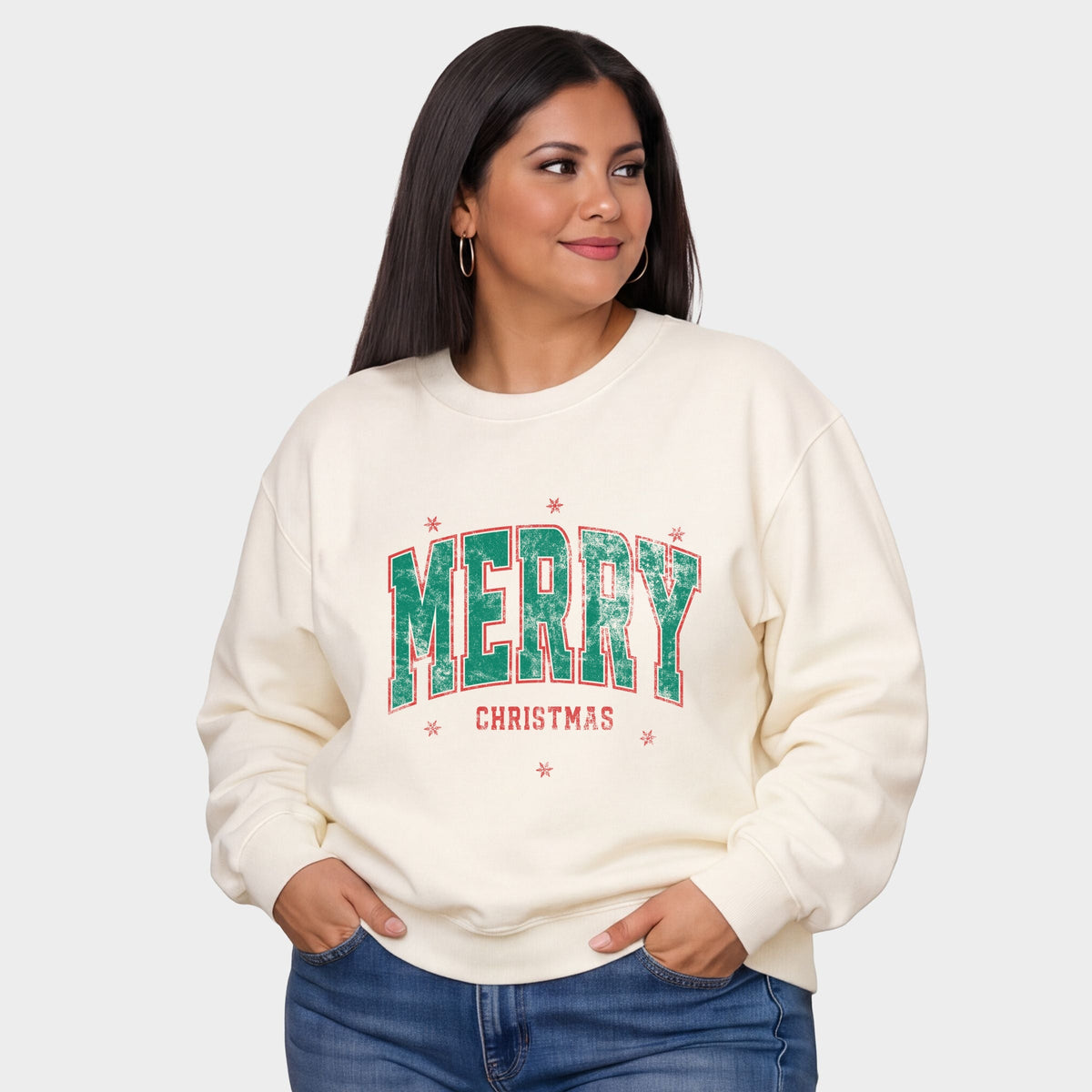 Merry Christmas Arched Snowflake - Women's Plus Sweatshirt