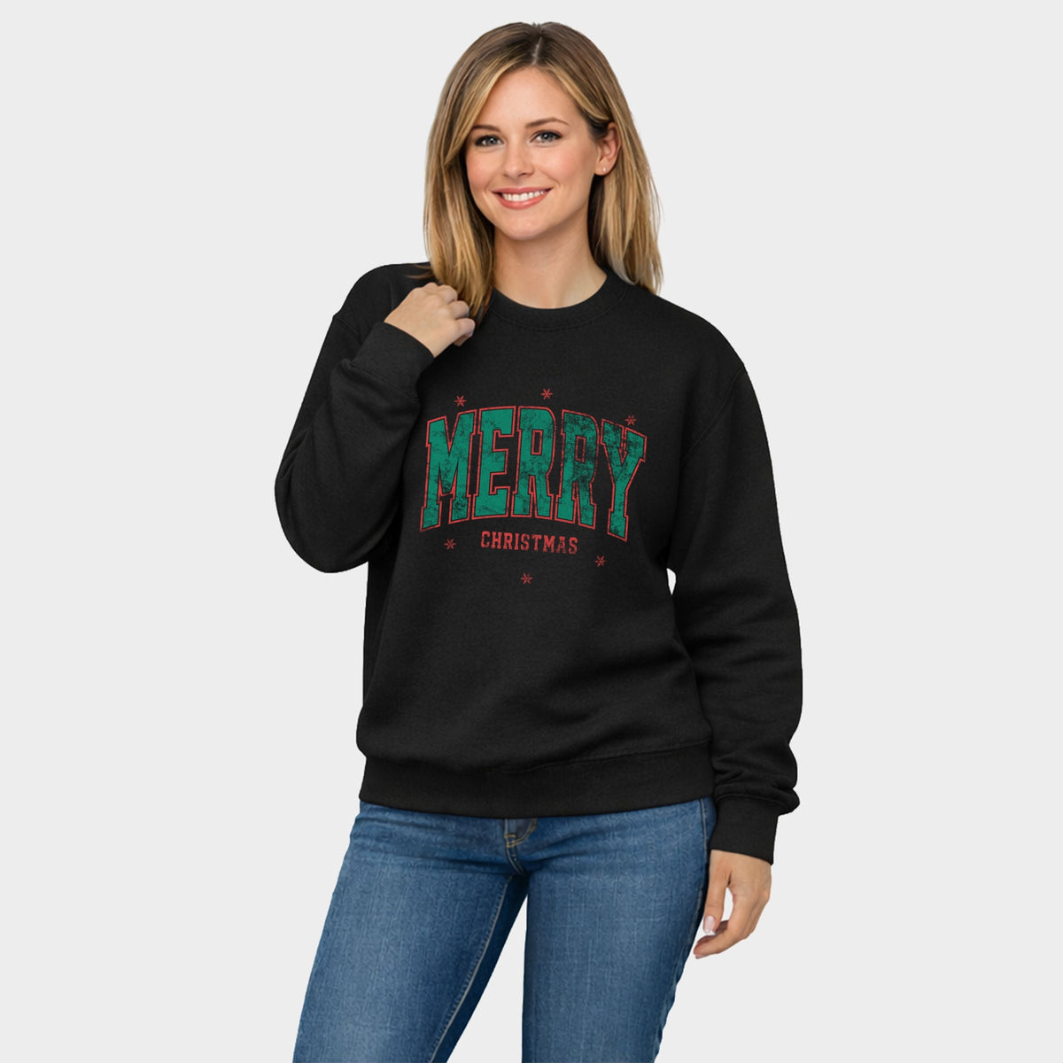 Merry Christmas Arched Snowflake - Women's Graphic Sweatshirt