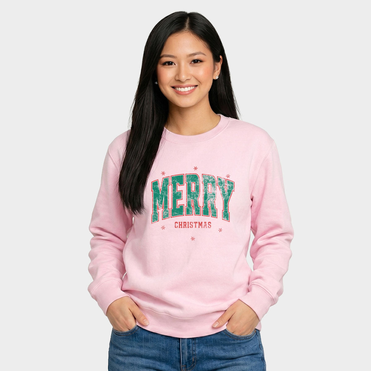 Merry Christmas Arched Snowflake - Women's Graphic Sweatshirt