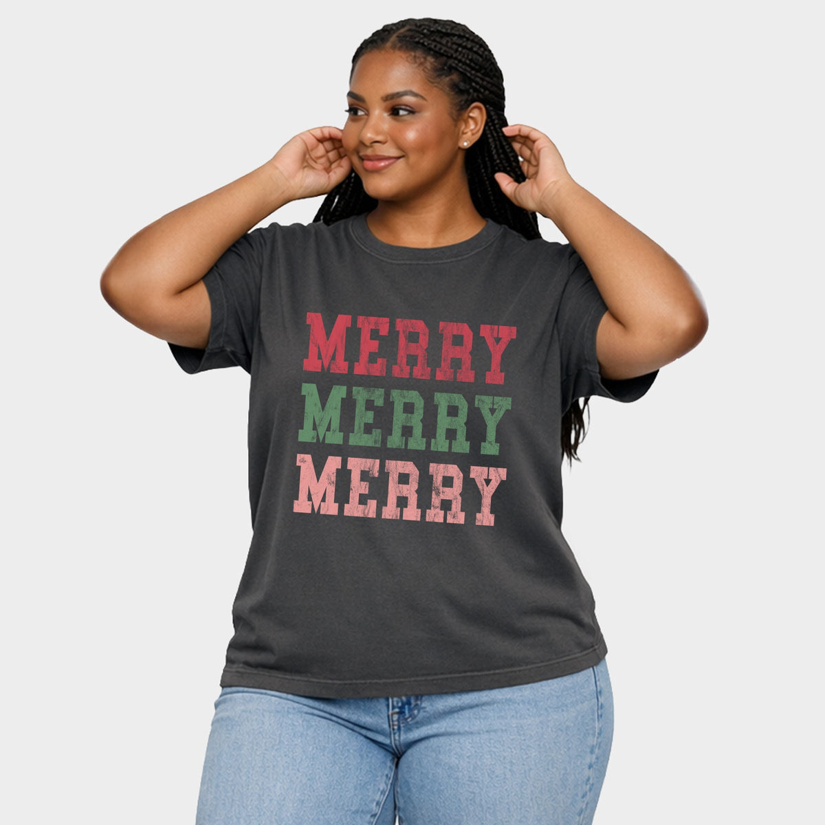 Merry Varsity Stacked - Women's Plus Garment Dyed Tee