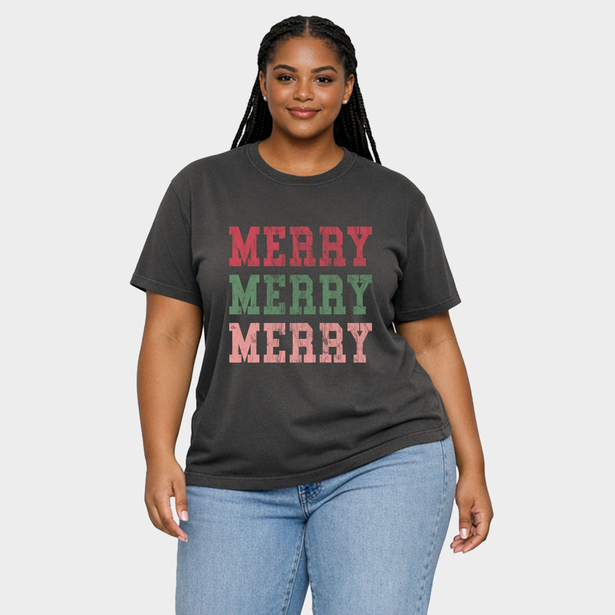 Merry Varsity Stacked - Women's Plus Garment Dyed Tee