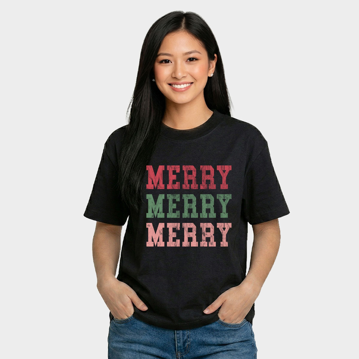 Merry Varsity Stacked - Women's Relaxed Boxy Tee