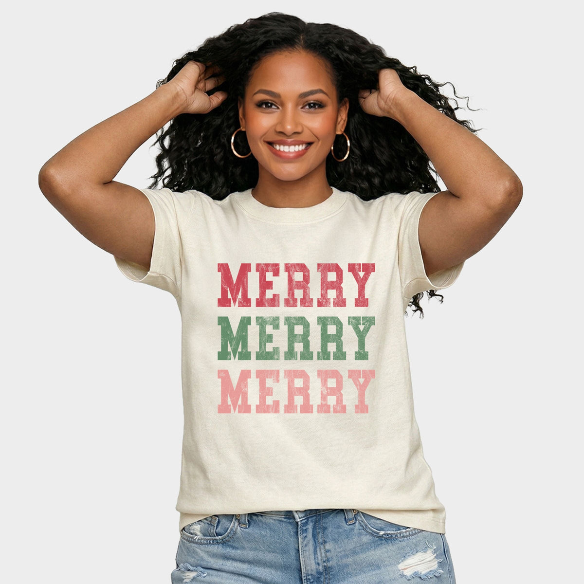 Merry Varsity Stacked - Women's Relaxed Boxy Tee