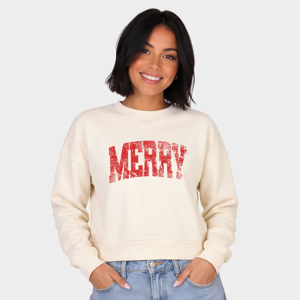 Merry Arched Distressed - Women's Cropped Sweatshirt