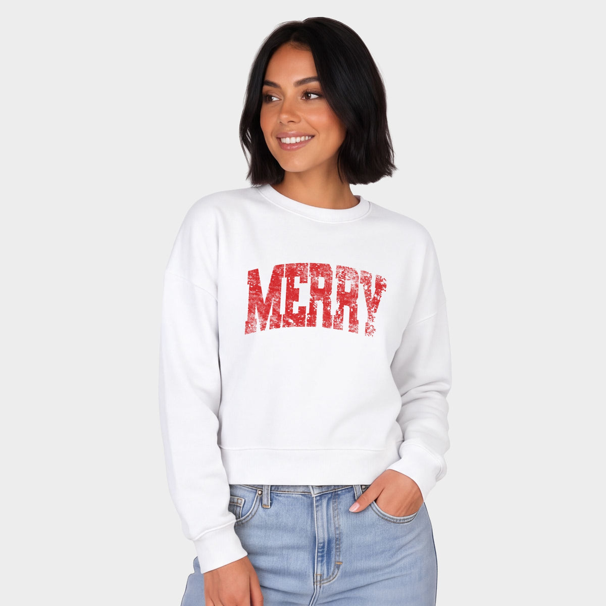 Merry Arched Distressed - Women's Cropped Sweatshirt