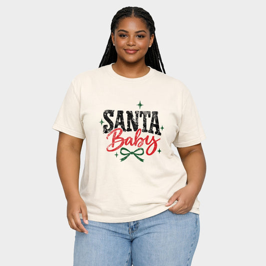 Santa Baby Bow - Women's Plus Garment Dyed Tee