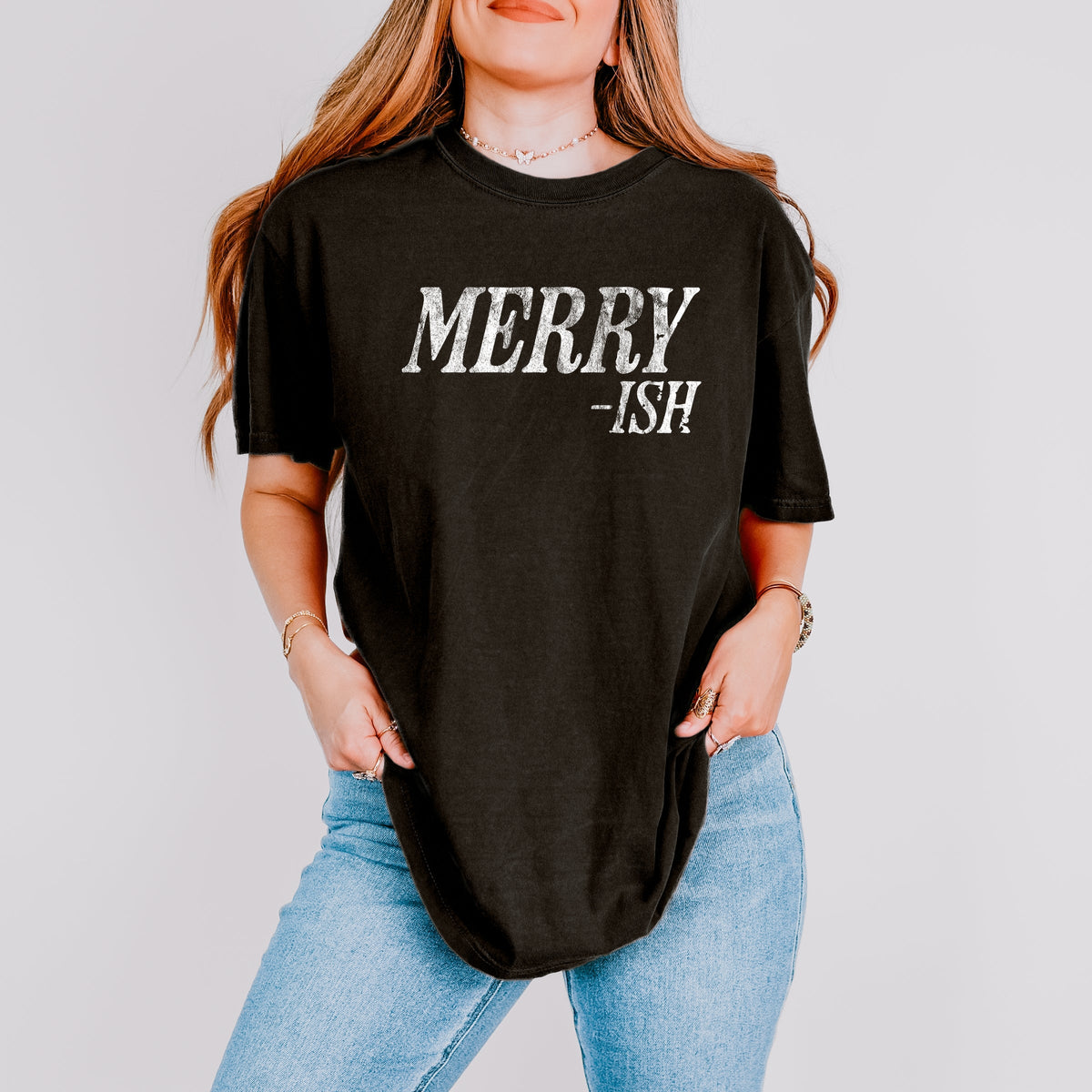 Merry-Ish Distressed - Women's Garment Dyed Graphic T-Shirt