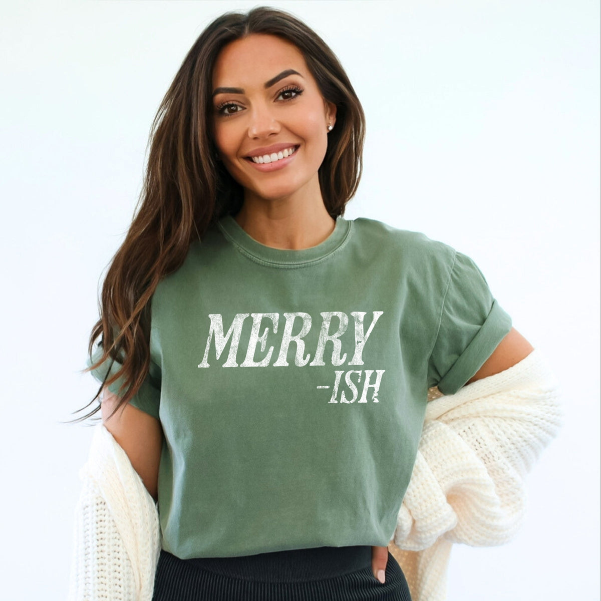 Merry-Ish Distressed - Women's Garment Dyed Graphic T-Shirt