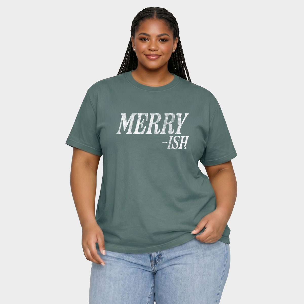 Merry-Ish Distressed - Women's Plus Garment Dyed Tee