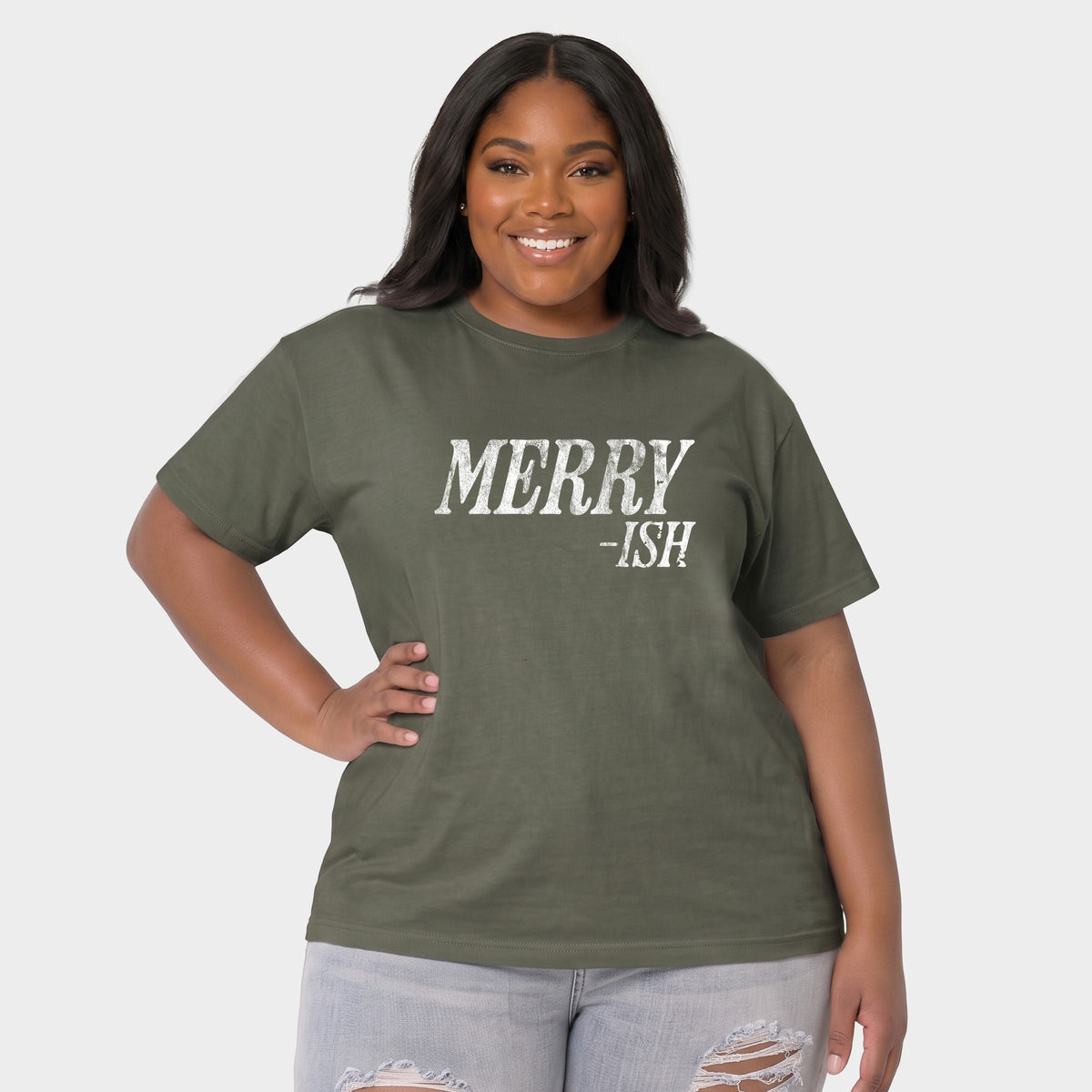 Merry-Ish Distressed - Women's Plus Garment Dyed Tee