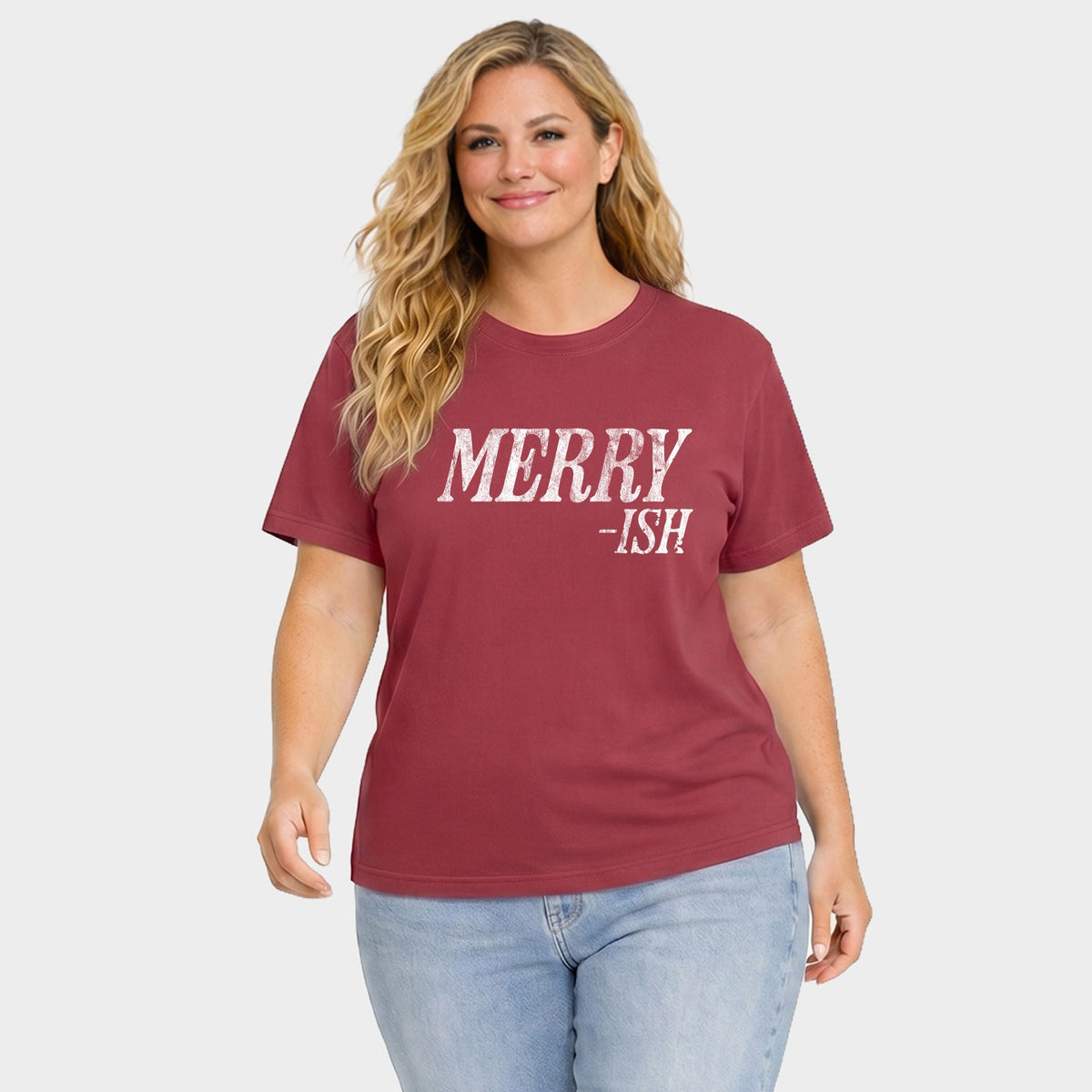 Merry-Ish Distressed - Women's Plus Garment Dyed Tee