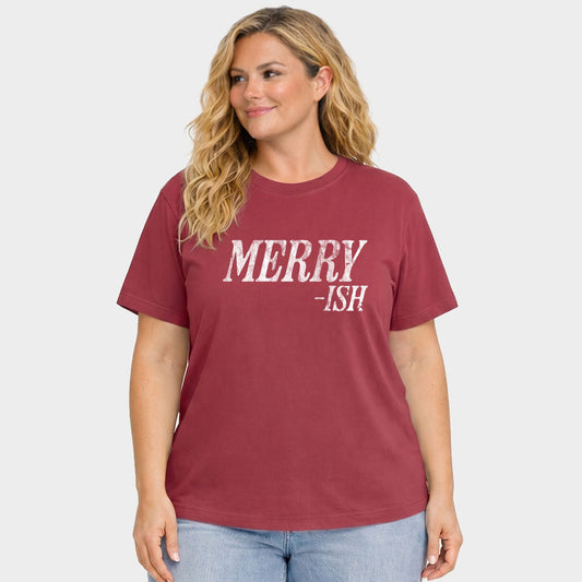 Merry-Ish Distressed - Women's Plus Garment Dyed Tee