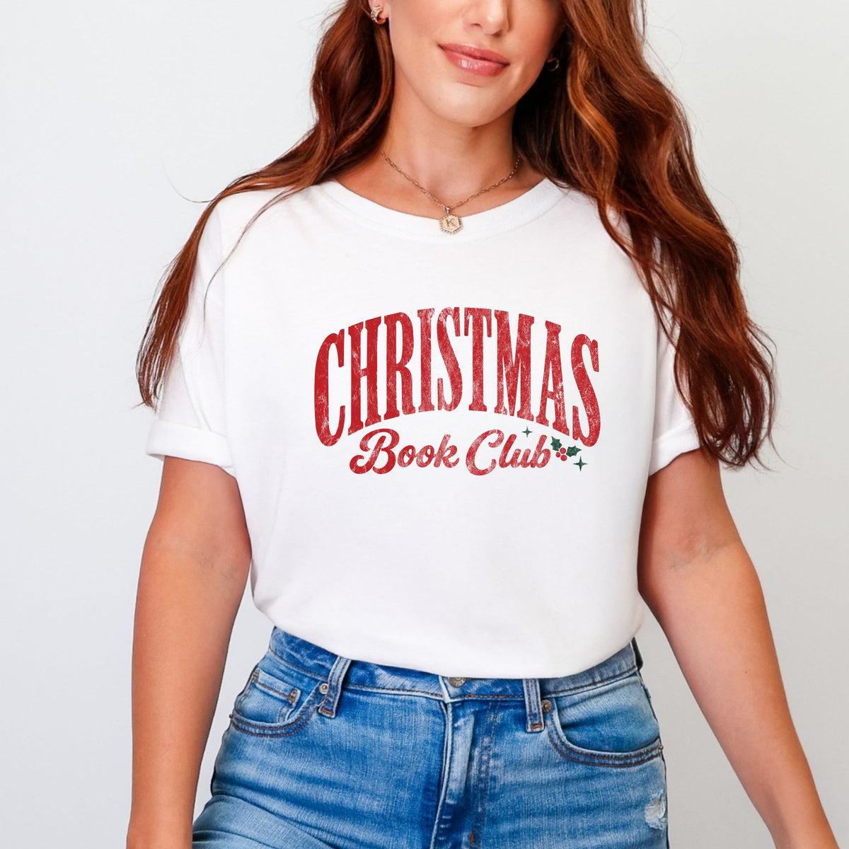 Christmas Book Club Arched - Women's Garment Dyed Graphic T-Shirt