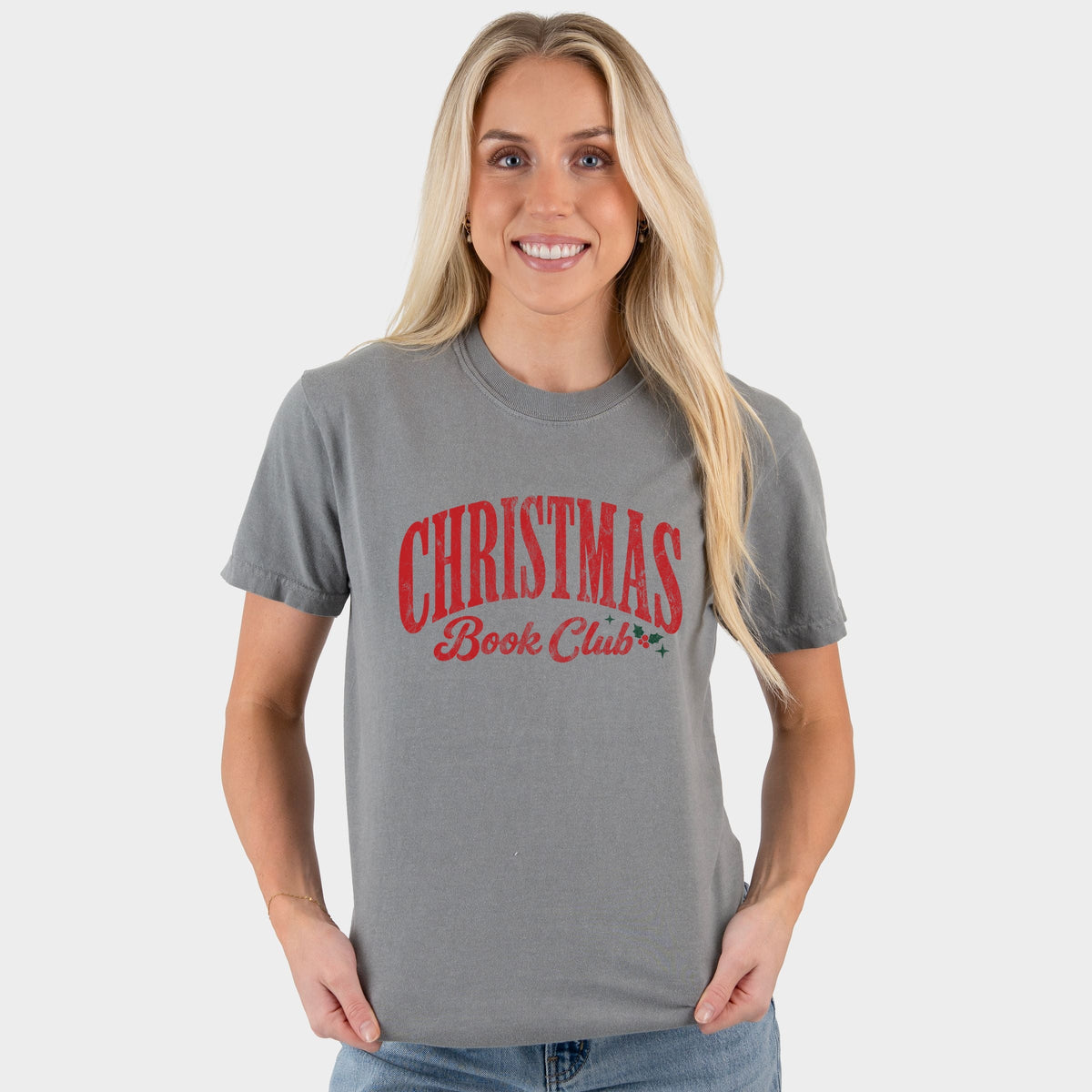 Christmas Book Club Arched - Women's Garment Dyed Graphic T-Shirt