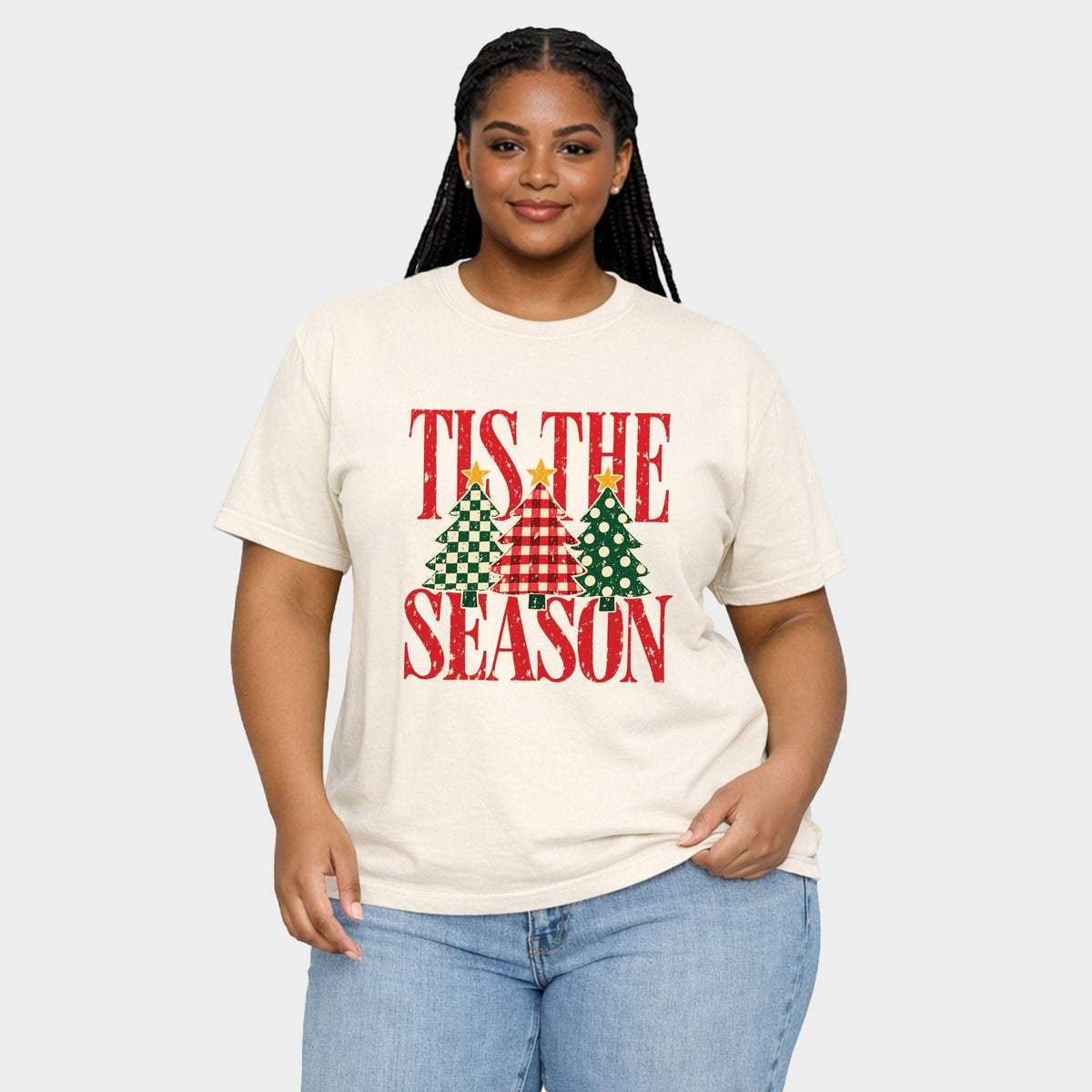 Tis The Season Checkered Trees - Women's Plus Garment Dyed Tee
