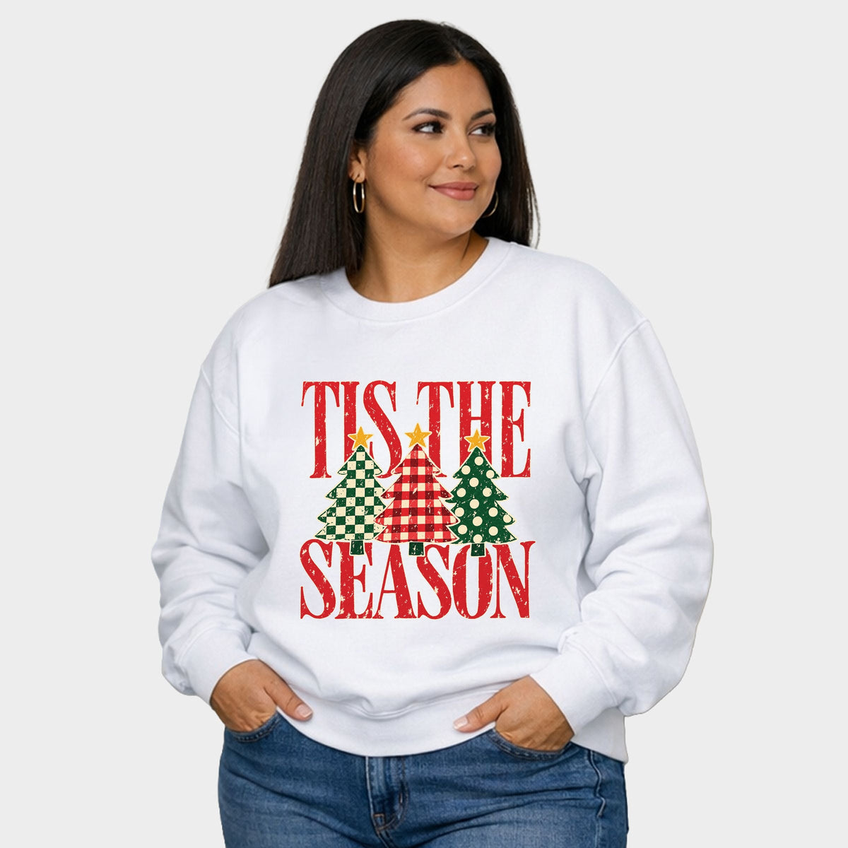 Tis The Season Checkered Trees - Women's Plus Sweatshirt