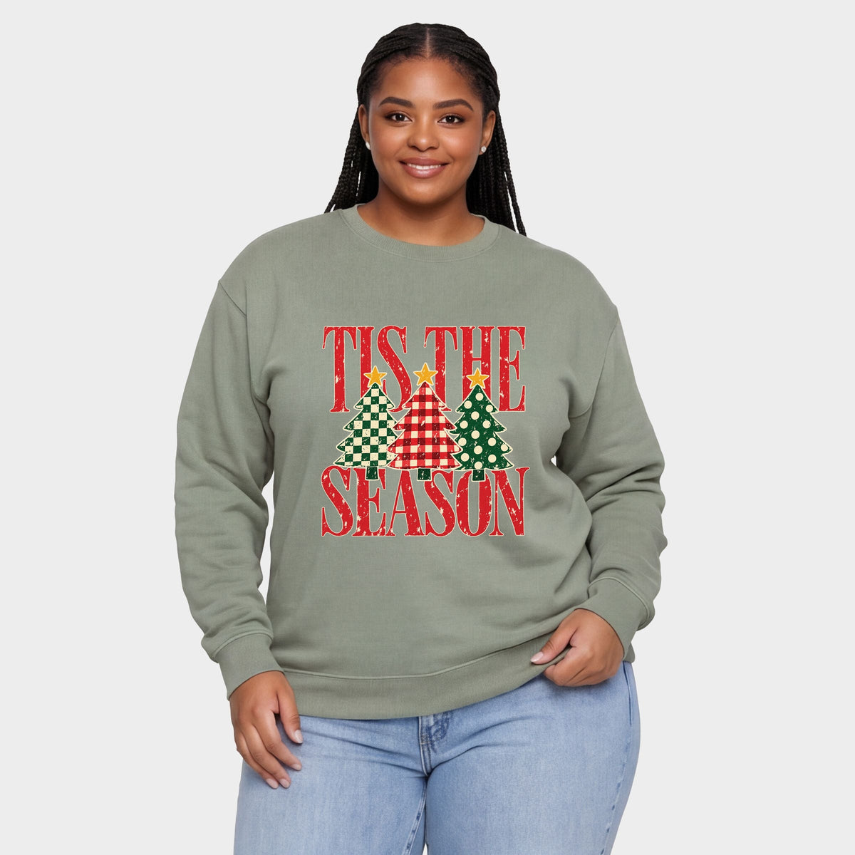 Tis The Season Checkered Trees - Women's Plus Sweatshirt