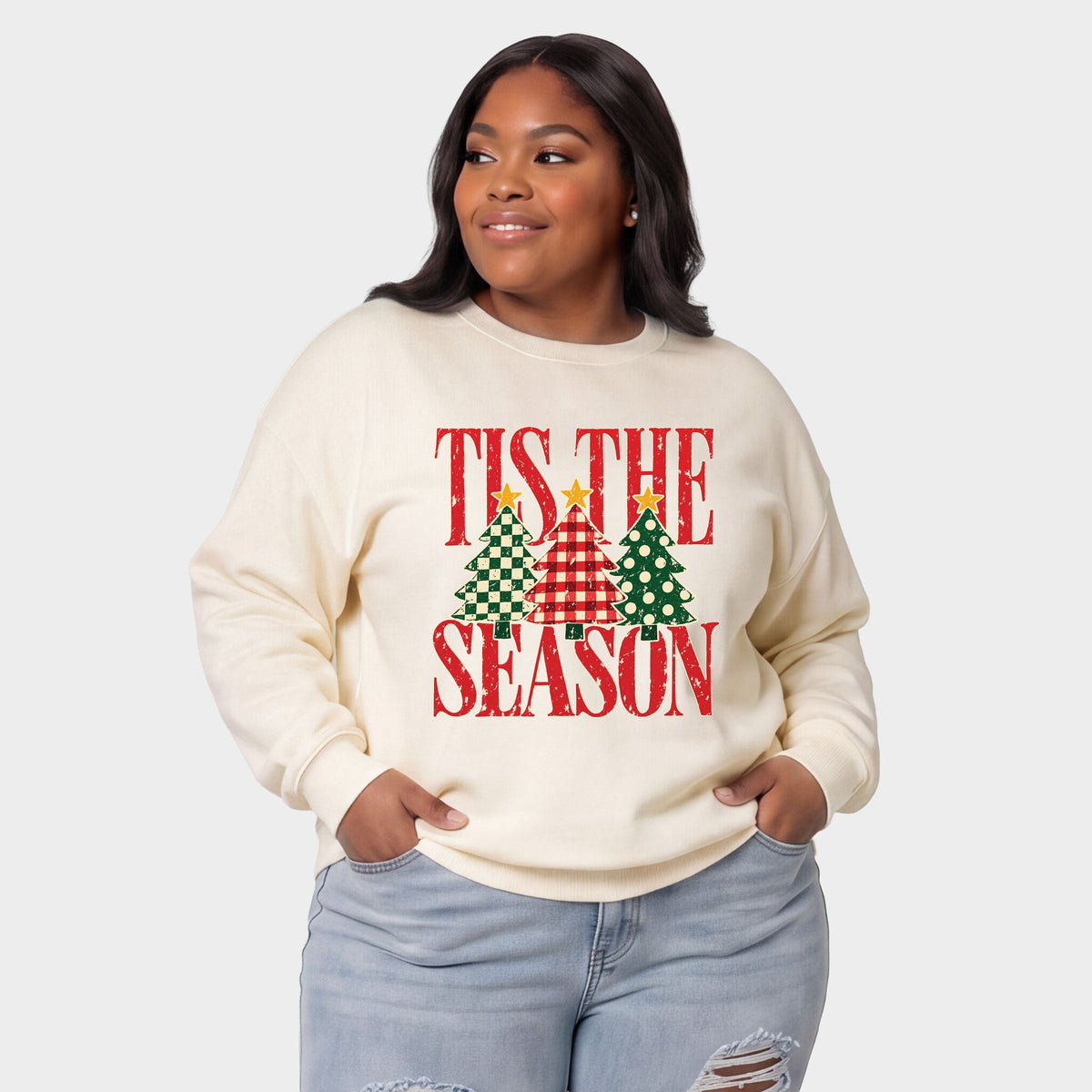 Tis The Season Checkered Trees - Women's Plus Sweatshirt