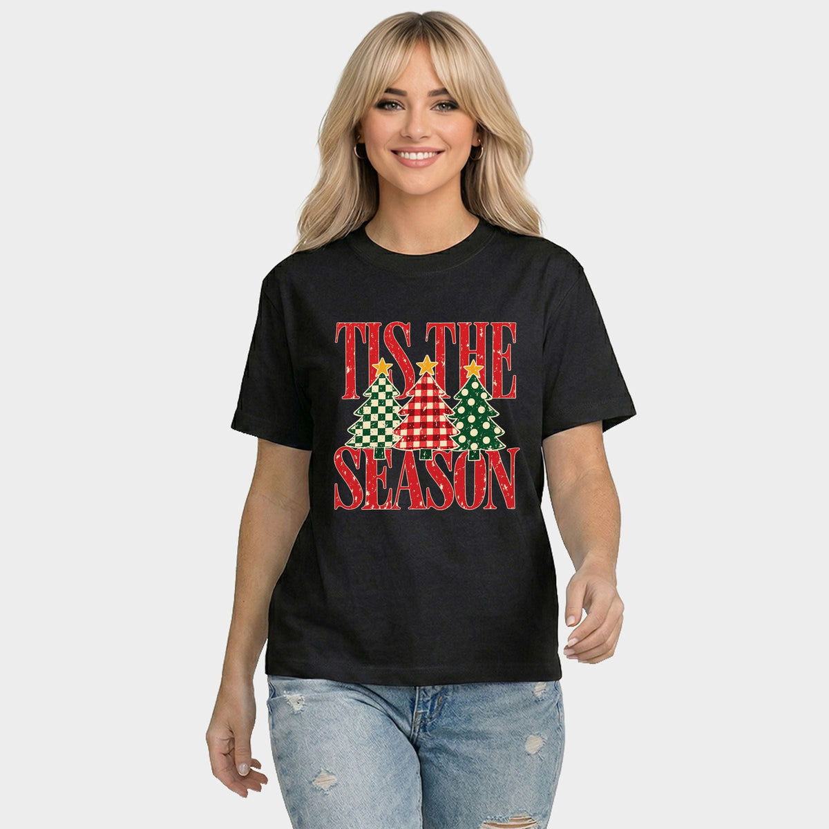 Tis The Season Checkered Trees - Women's Relaxed Boxy Tee