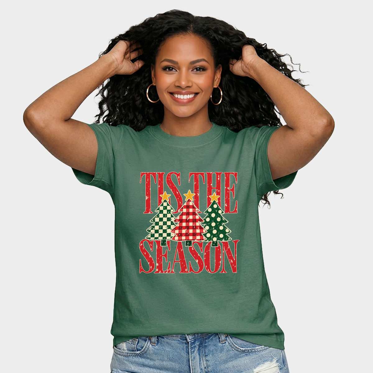 Tis The Season Checkered Trees - Women's Relaxed Boxy Tee