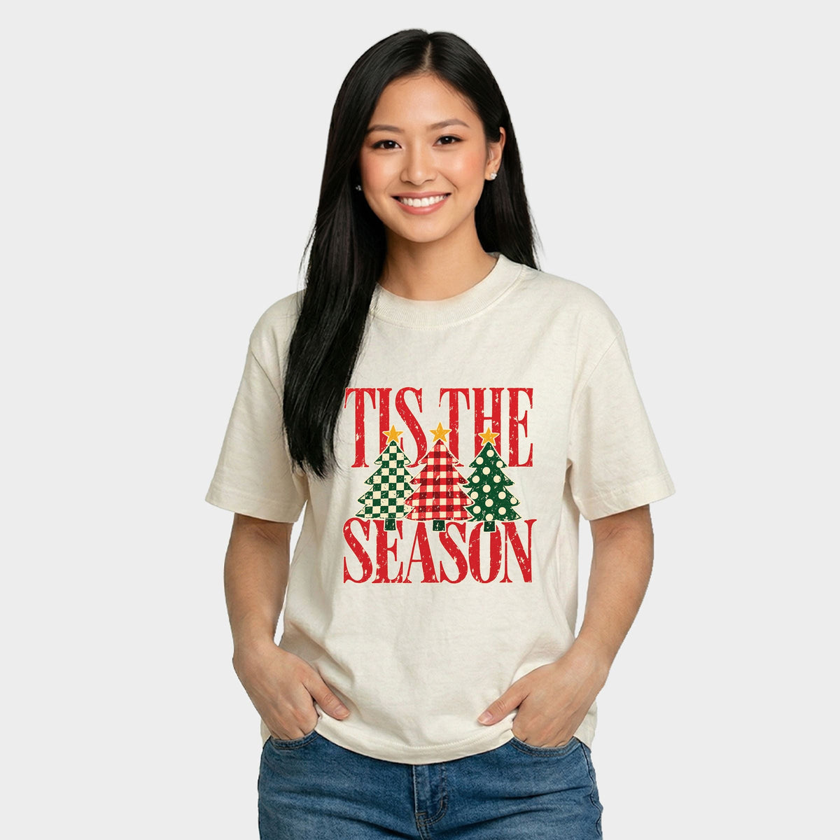 Tis The Season Checkered Trees - Women's Relaxed Boxy Tee