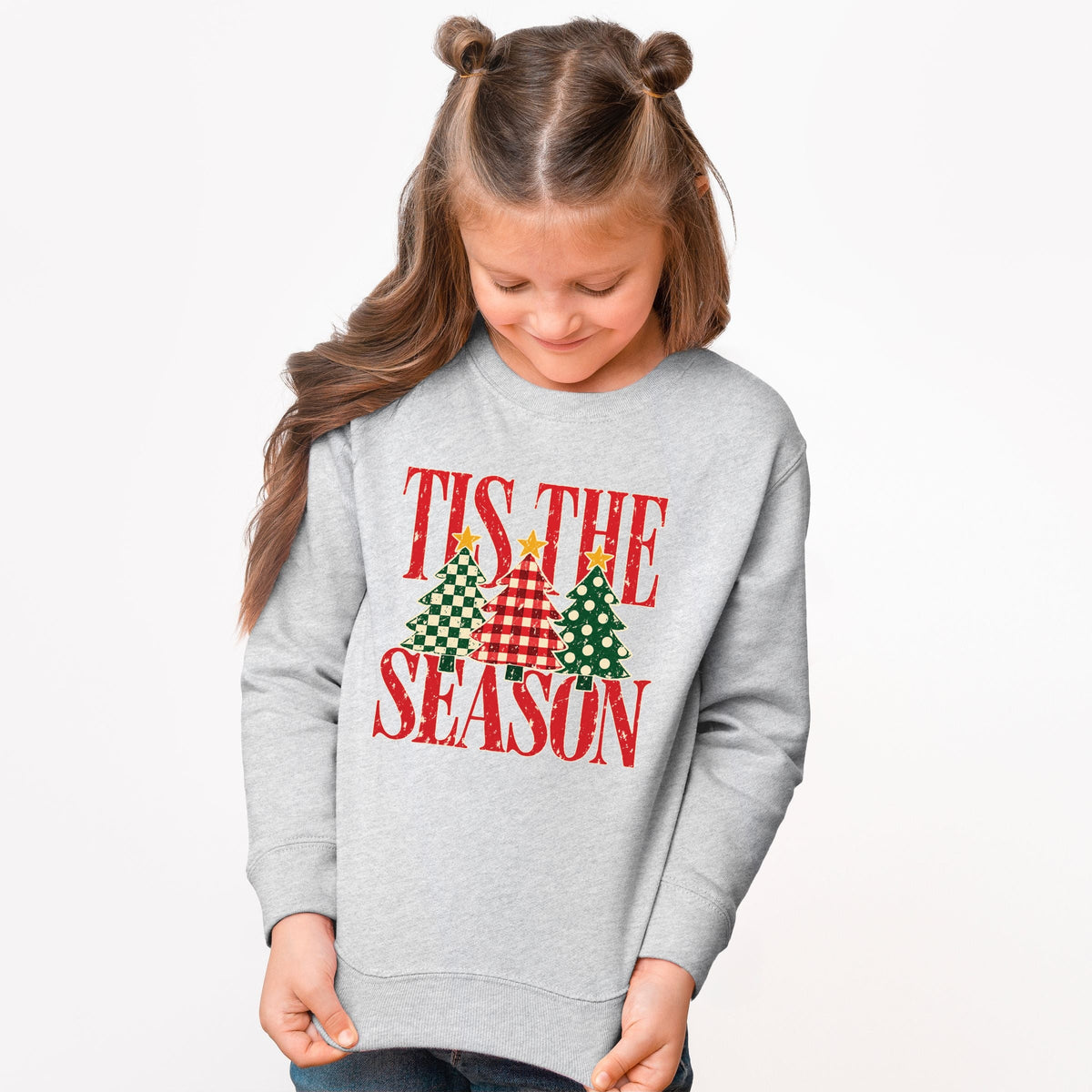 Tis The Season Checkered Trees - Youth Graphic Sweatshirt