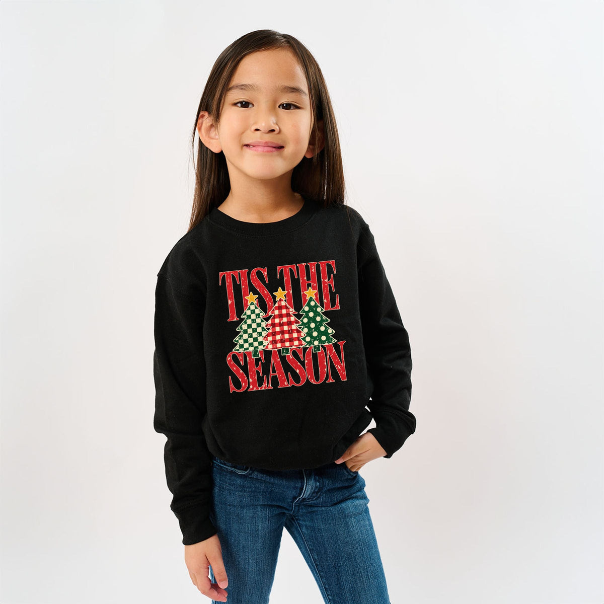 Tis The Season Checkered Trees - Youth Graphic Sweatshirt