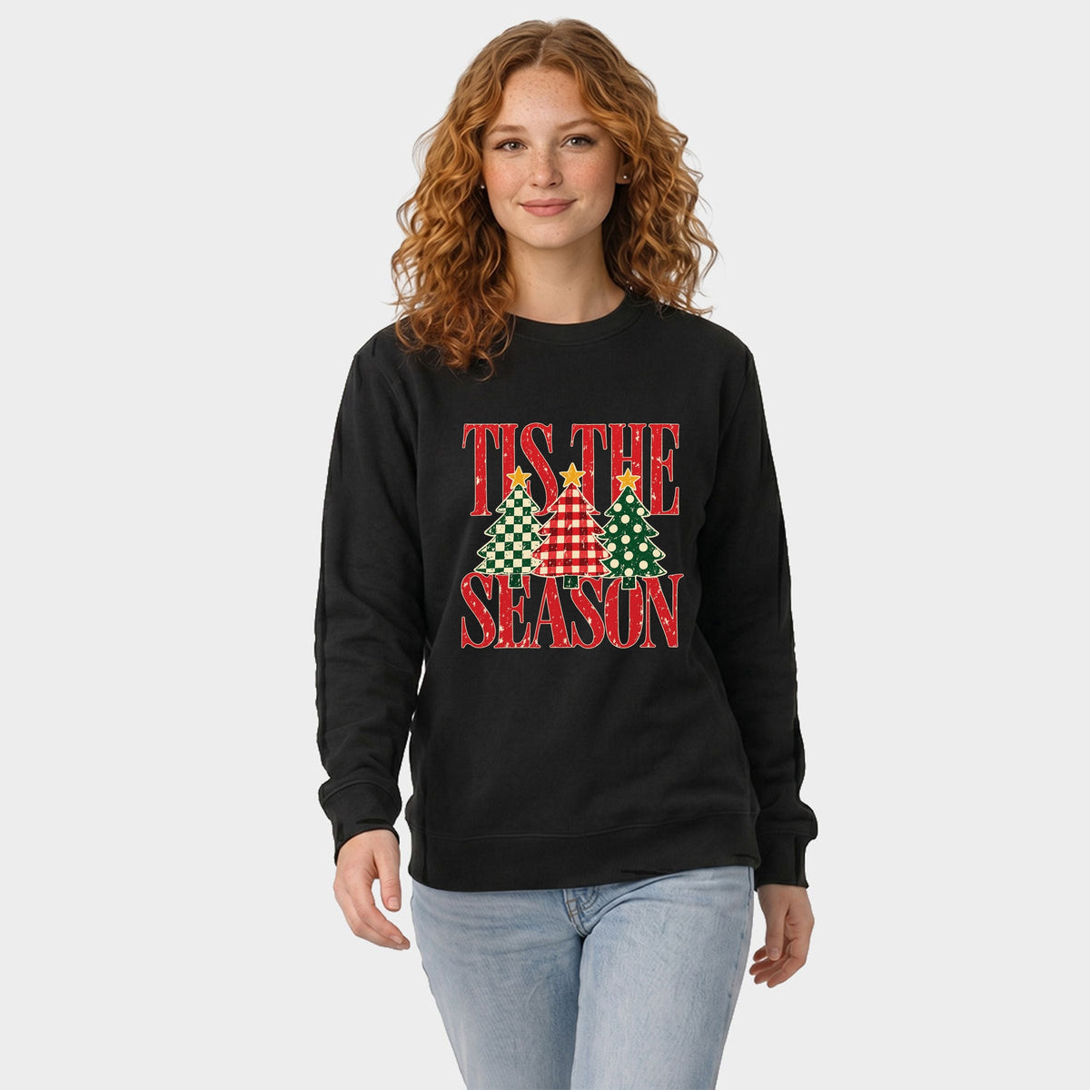 Tis The Season Checkered Trees - Women's Graphic Sweatshirt