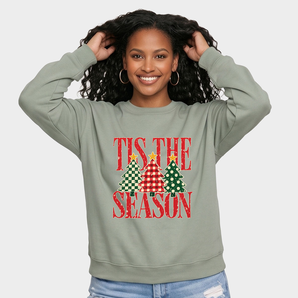 Tis The Season Checkered Trees - Women's Graphic Sweatshirt