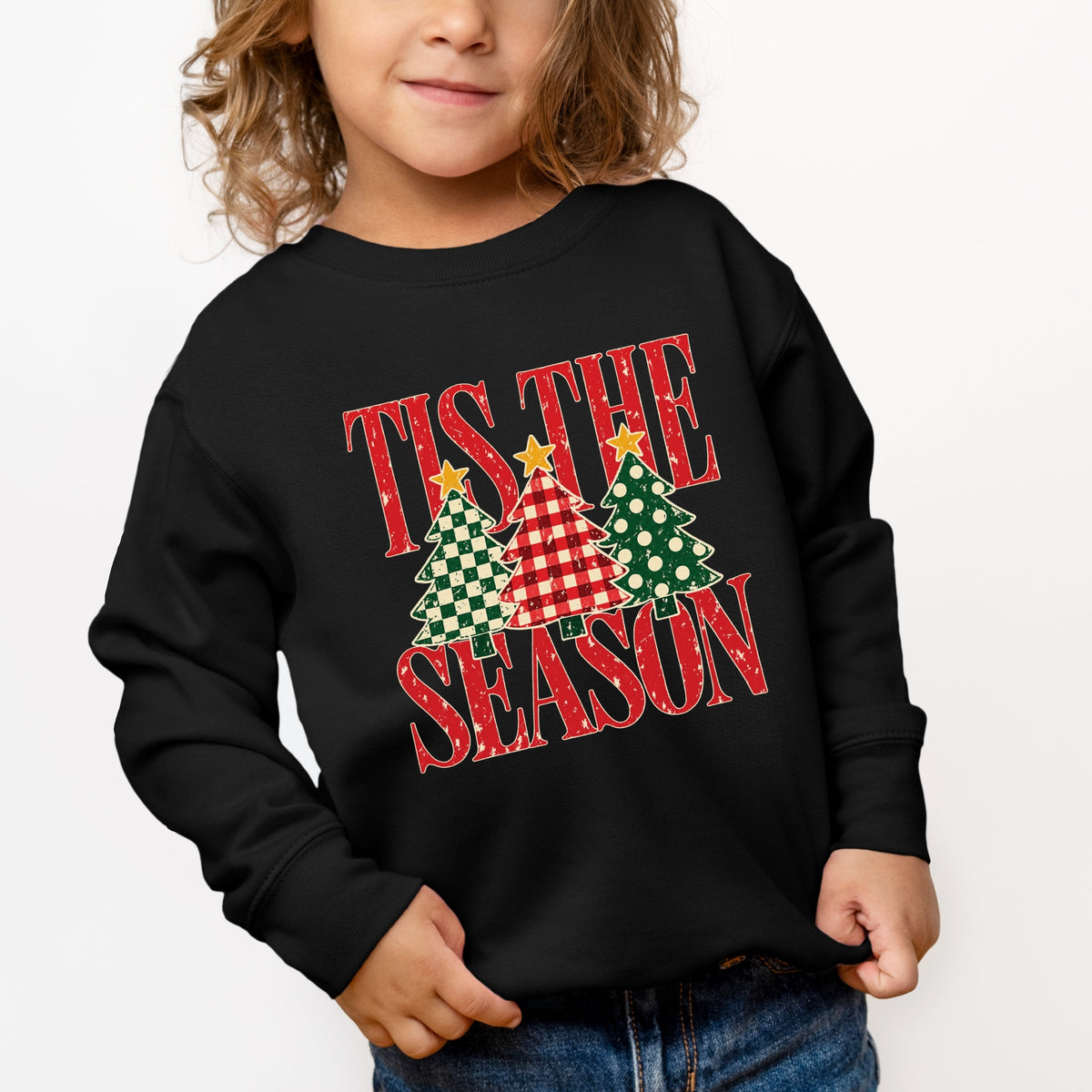 Tis The Season Checkered Trees - Toddler Graphic Sweatshirt