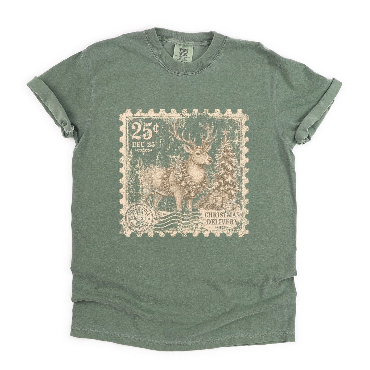 Reindeer Stamp - Women's Garment Dyed Graphic T-Shirt