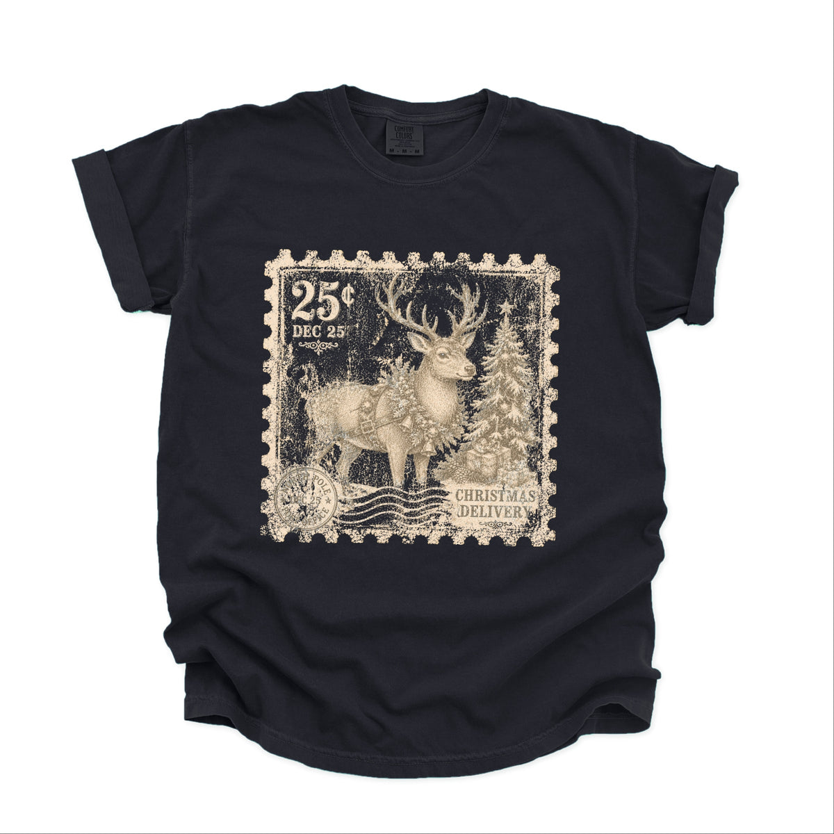 Reindeer Stamp - Women's Garment Dyed Graphic T-Shirt