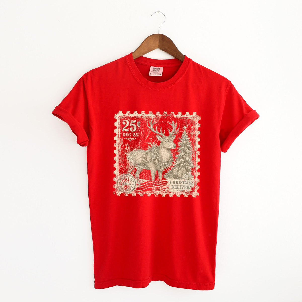 Reindeer Stamp - Women's Garment Dyed Graphic T-Shirt