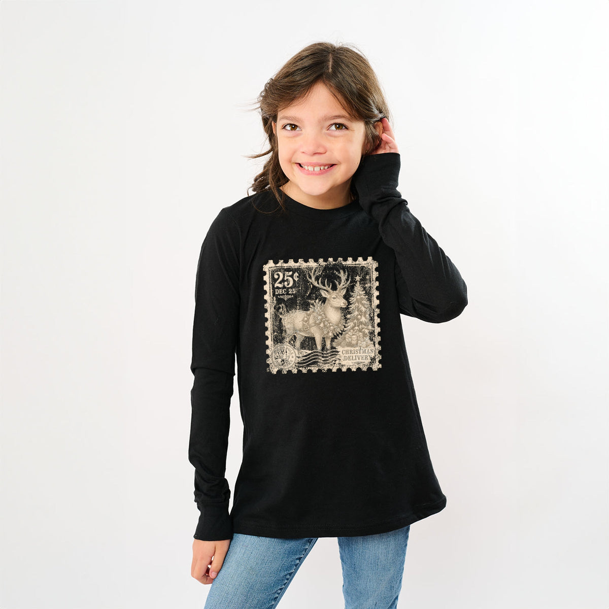 Reindeer Stamp - Youth Long Sleeve Graphic T-Shirt