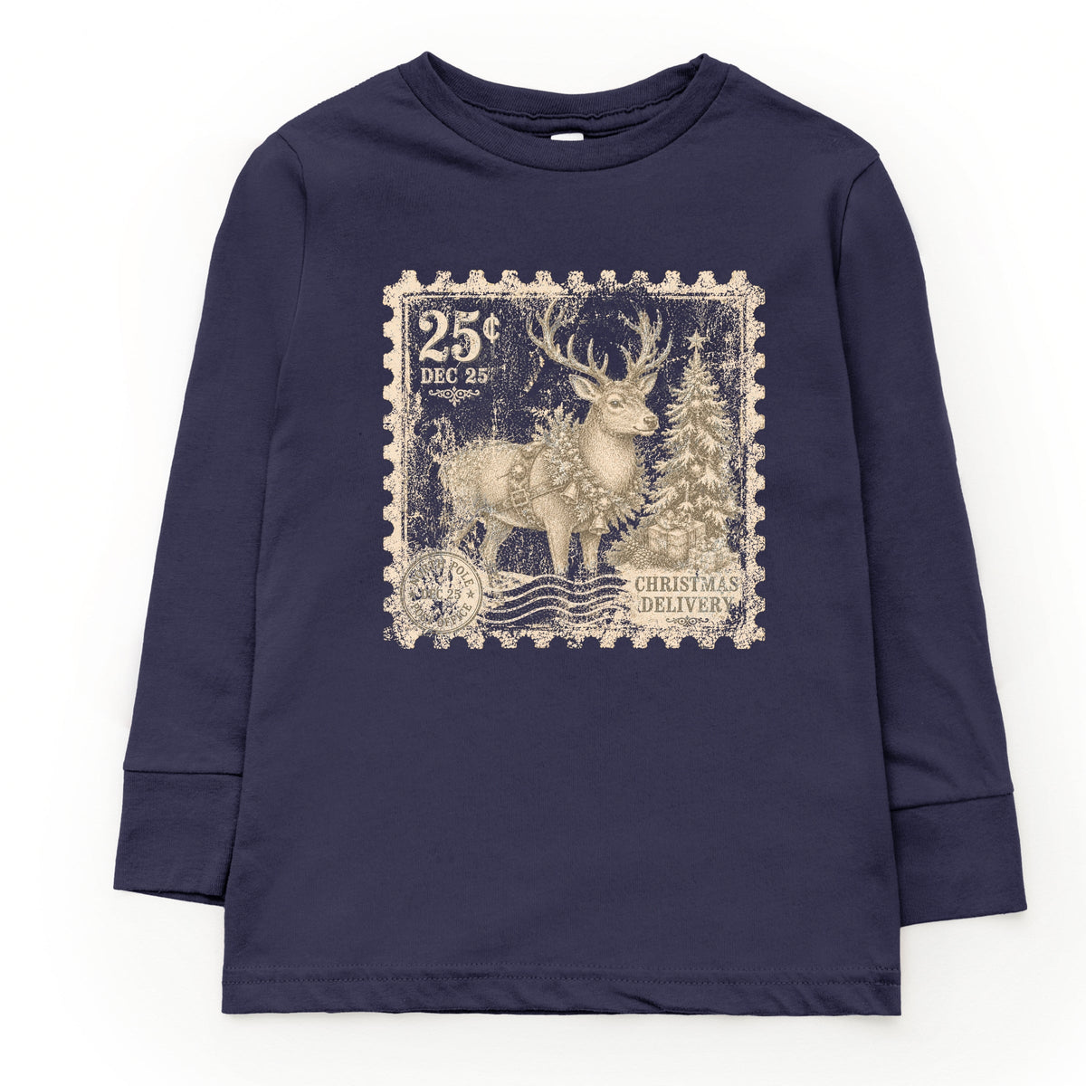 Reindeer Stamp - Youth Long Sleeve Graphic T-Shirt
