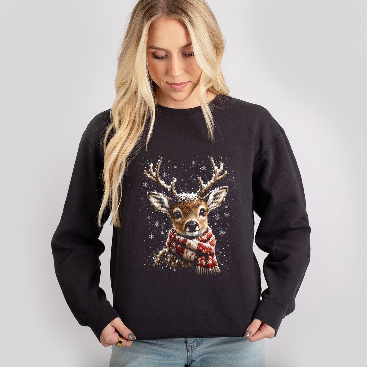 Reindeer Scarf - Women's Lightweight Garment Dyed Sweatshirt