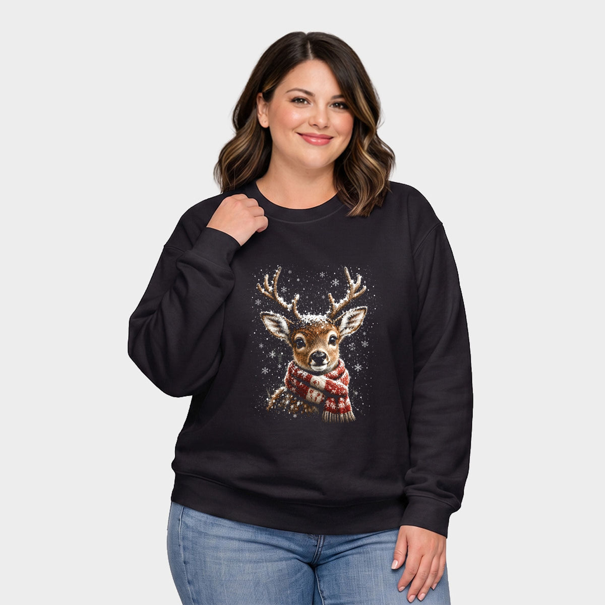 Reindeer Scarf - Women's Plus Sweatshirt