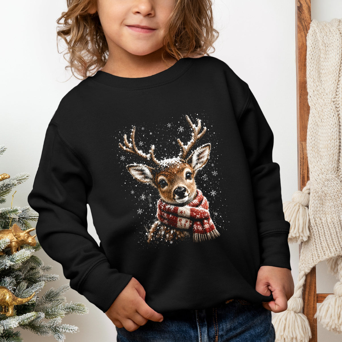 Reindeer Scarf - Toddler Graphic Sweatshirt