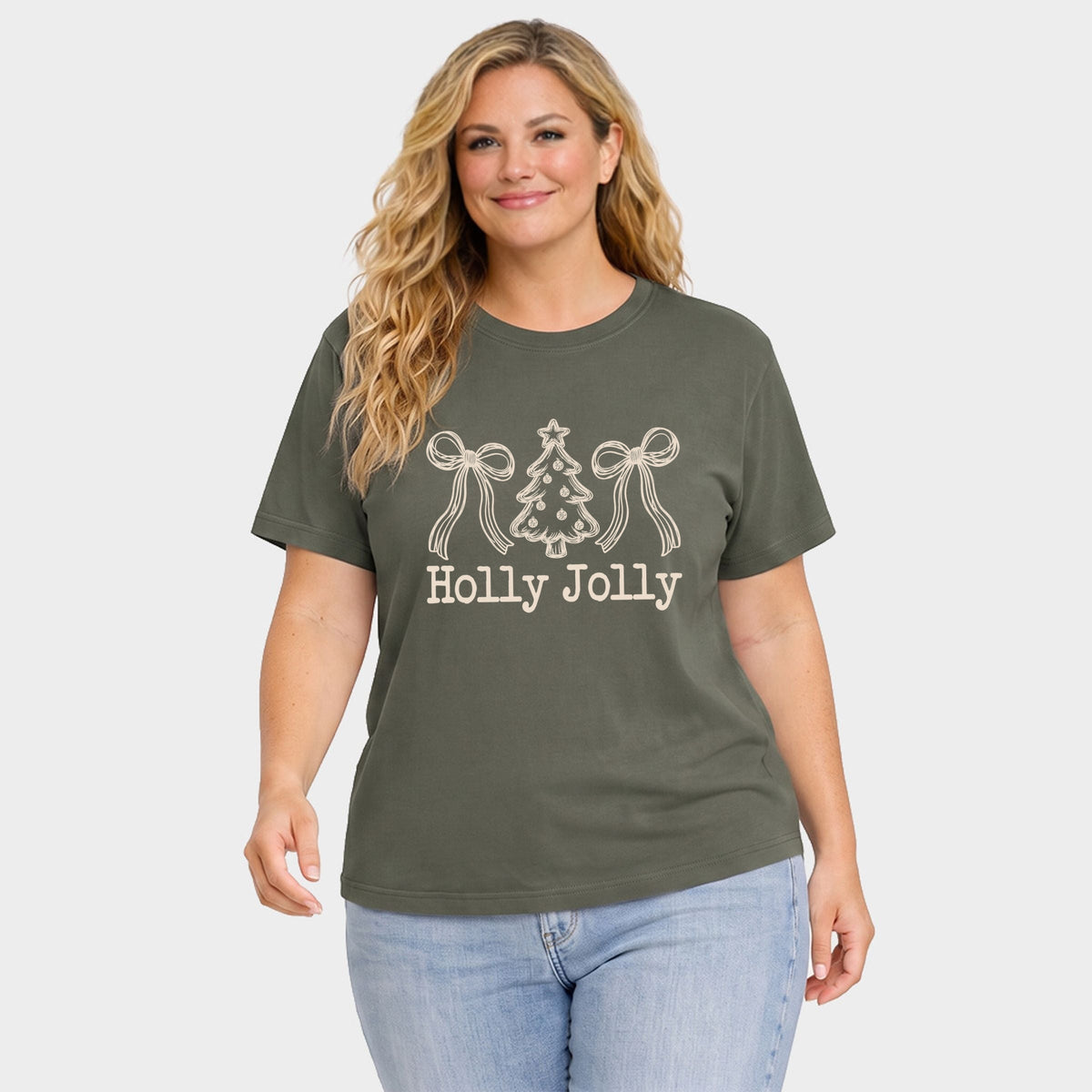 Holly Jolly Bow Sketched - Women's Plus Garment Dyed Tee
